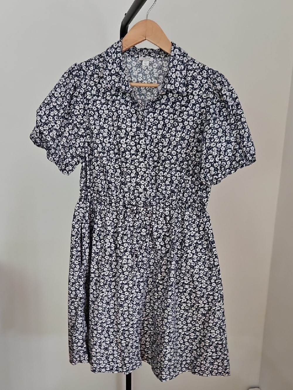 J. Crew Navy and White Floral Button-Front Dress